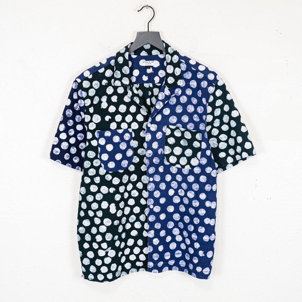 Studio 189 for J.Crew Camp Collar Shirt Blue Black Polka dot size Large